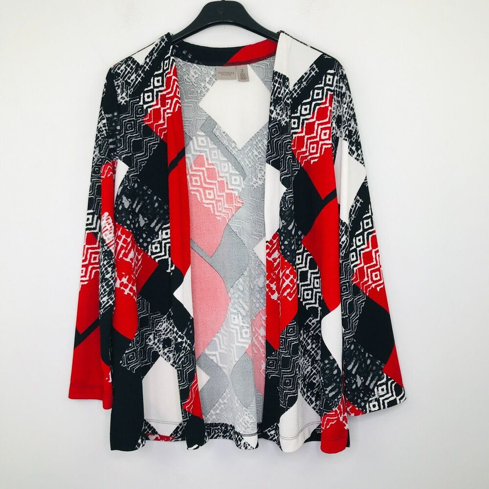 Easywear Chico's 2 Women's 12 Jacket Multicolor Mixed Print Open Cardigan BK18